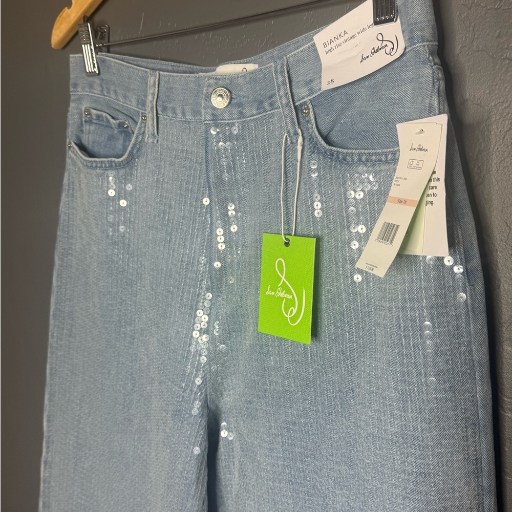 Sam Edelman Light Blue Sequin Wide-Leg Jeans